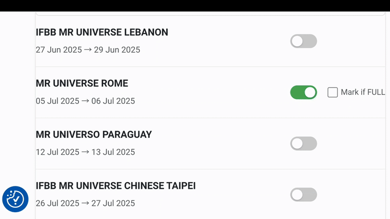 Animación mostrando cómo se marca y desmarca un evento en el panel.