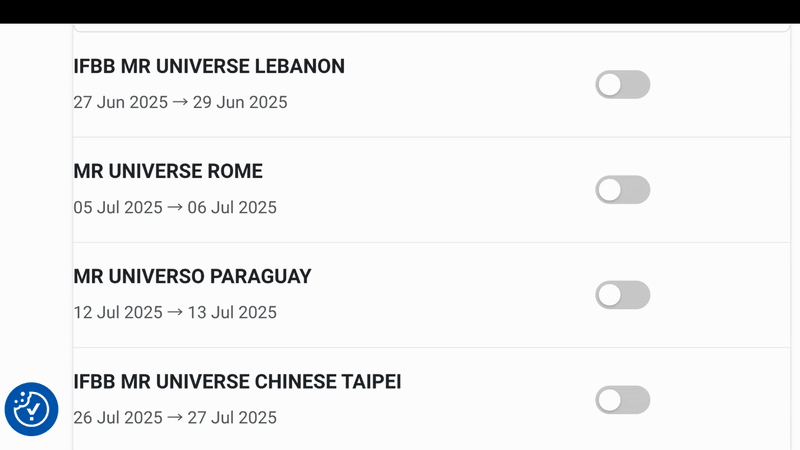 Animación mostrando cómo se marca y desmarca un evento en el panel.