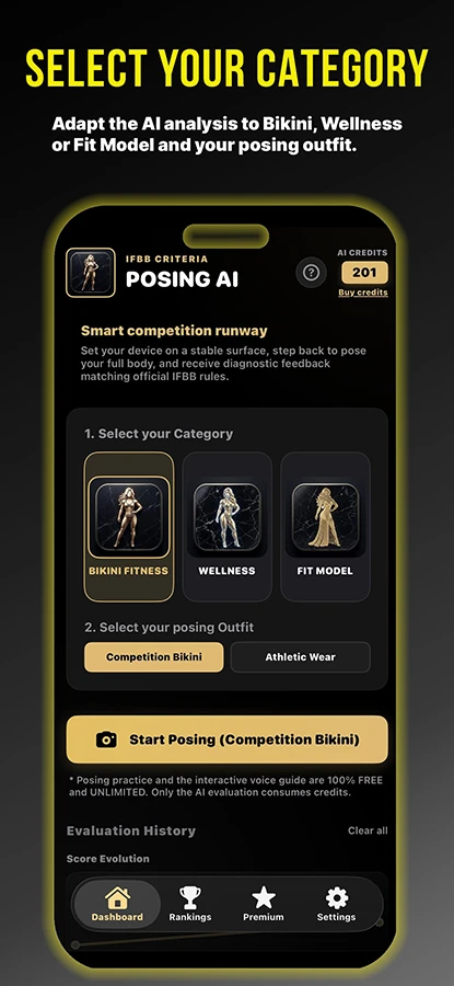Aplicación de evaluación de poses IFBB con inteligencia artificial 3 Posing AI Coach Selection
