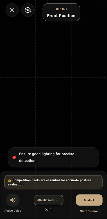 Aplicación de evaluación de poses IFBB con inteligencia artificial 8 Feedback de Cámara