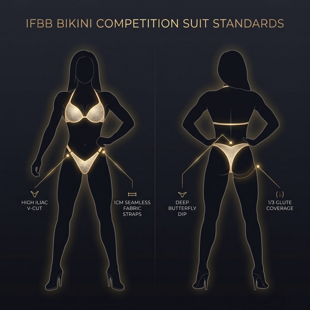Bikinis de Competición IFBB 2026: Guía Oficial de Normativa, Cortes y Colores 1 Bikinis de competición IFBB 2026: estándares oficiales de diseño, medidas y tiro en V ilíaco - TenUnCuerpo10